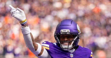 Isaiah Rodgers of the Vikings reacts after breaking up a pass against the Bengals at U.S. Bank Stadium.