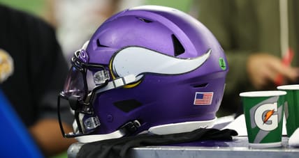 Vikings helmet at the Detroit Lions on November 2nd, 2025.