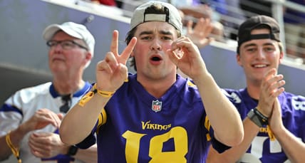 Vikings fans react in stands during game vs 49ers.
