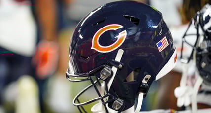 Chicago Bears helmet on the sideline during a 2024 game at GEHA Field.