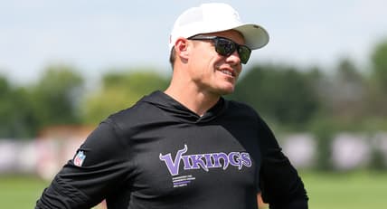Kevin O’Connell watches Vikings training camp practice at the Minnesota Vikings Training Facility in Eagan.