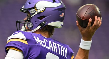 Vikings QB J.J. McCarthy in the 2025 preseason.