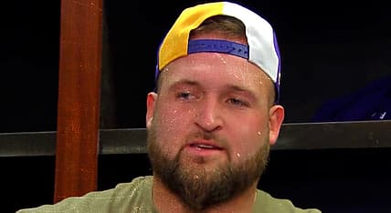 Dalton Risner lines up for the Vikings during his first start on October 23, 2023.