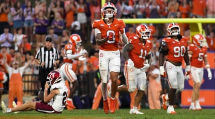 Clemson CB Avieon Terrell celebrates after stopping a fake punt against Troy at Memorial Stadium