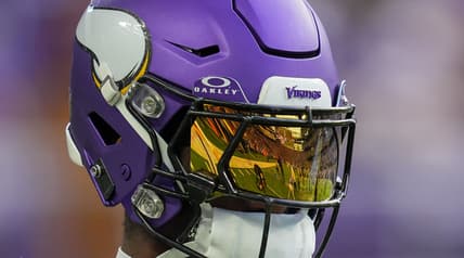 Jordan Addison warming up on the field before a Vikings home game