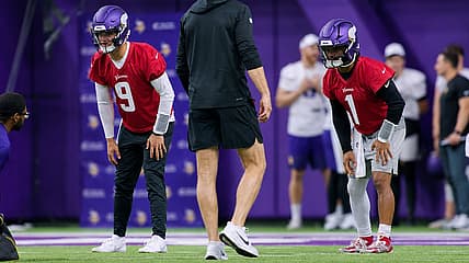 Vikings quarterbacks J.J. McCarthy and Kyler Murray practice in Eagan.
