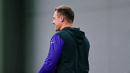 Kevin O’Connell smiles during Vikings minicamp in Eagan.