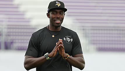 Kwesi Adofo-Mensah watches Vikings training camp practice at TCO Performance Center.