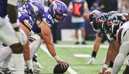 Michael Jurgens lines up at the line of scrimmage during the Vikings’ preseason game against the Texans.