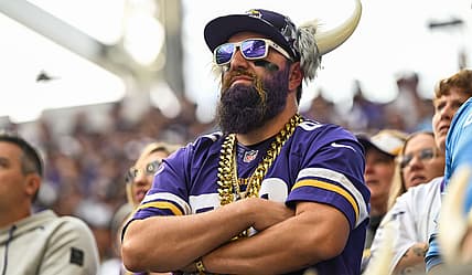 Minnesota Vikings fans react in the fourth quarter of a game against the Detroit Lions at U.S. Bank Stadium on October 20, 2024.