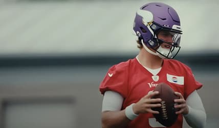 Vikings quarterback J.J. McCarthy, who could shock people in 2025, at OTAs in May.