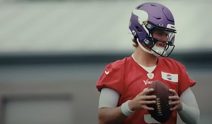 Vikings quarterback J.J. McCarthy, who could shock people in 2025, at OTAs in May.