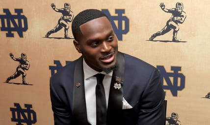 Notre Dame RB Jeremiyah Love in 2025 at the Heisman ceremony