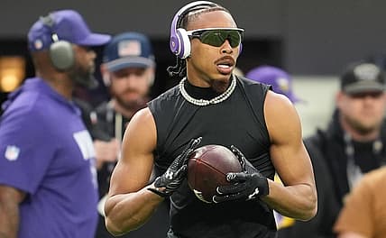 Vikings WR Justin Jefferson before a game against the Lions in the 2025 season