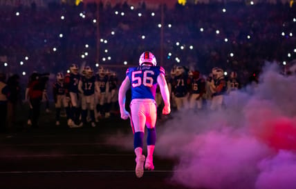 Bills OLB Leonary Flyod in the 2023 playoffs with the Buffalo Bills