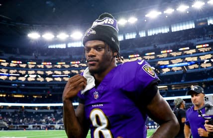 Lamar Jackson leaves the field after the Ravens played the Cowboys at AT&T Stadium.