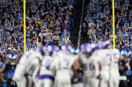 Detroit Lions fans react during a late-season NFC North game against the Minnesota Vikings at Ford Field.