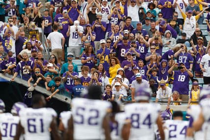 Vikings fans cheer as the team enters the tunnel in Jacksonville.