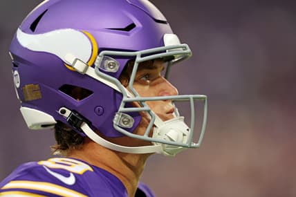 J.J. McCarthy takes the field at U.S. Bank Stadium before facing the Atlanta Falcons in Minneapolis.