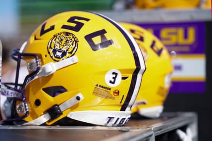 LSU Tigers helmet during game against Missouri at Faurot Field