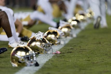 Notre Dame helmets in 2025 against Stanford.
