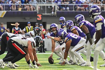 Vikings center Michael Jurgens in the preseason of 2025