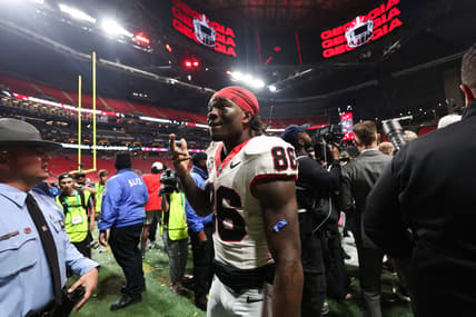 Georgia Bulldogs wide receiver Dillon Bell looks on after the SEC Championship Game against Alabama at Mercedes-Benz Stadium.