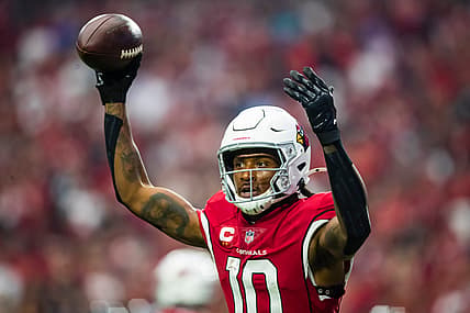 DeAndre Hopkins celebrates after scoring a touchdown for the Cardinals against the Texans.