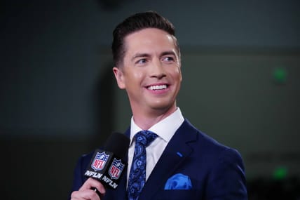 Tom Pelissero works during NFL Combine coverage at the Indiana Convention Center in Indianapolis.