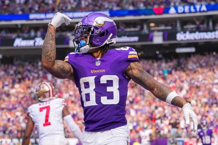 Jalen Nailor celebrates a touchdown against the 49ers in 2024.