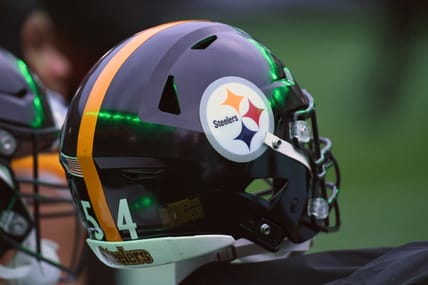 A Steelers helmet on display in 2024.