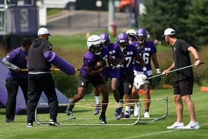 Vikings RB Ty Chandler at training camp in 2025.