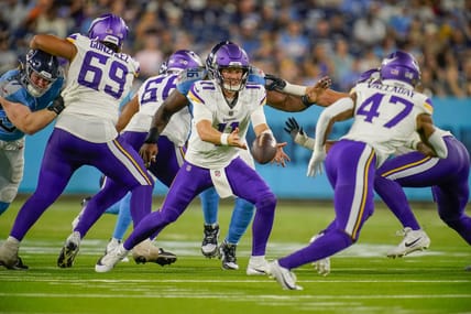 Vikings quarterback Brett Rypien throws a pass during a preseason game against the Titans at Nissan Stadium.