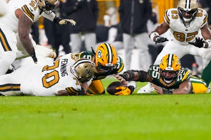 New Orleans Saints offensive lineman Trevor Pennings against the Packers in 2024