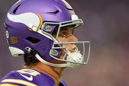 J.J. McCarthy takes the field at U.S. Bank Stadium before facing the Atlanta Falcons in Minneapolis.
