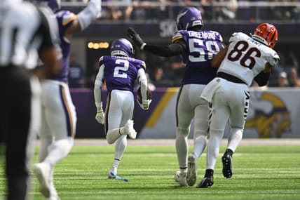 Isaiah Rodgers returns a fumble for a touchdown against the Bengals at U.S. Bank Stadium.