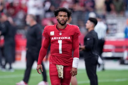 Kyler Murray warms up before a Cardinals game at State Farm Stadium.