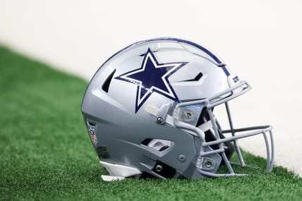 A Dallas Cowboys helmet on the field in 2025