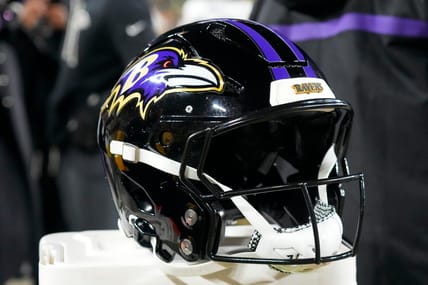A Baltimore Ravens helmet in 2025 at Green Bay