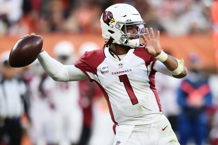 Kyler Murray throws a pass for the Arizona Cardinals during a game against the Cleveland Browns at FirstEnergy Stadium.