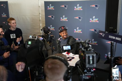 Patriots WR Stefon Diggs at the Super Bowl in 2026