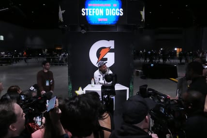 Patriots WR Stefon Diggs at the Super Bowl in 2026