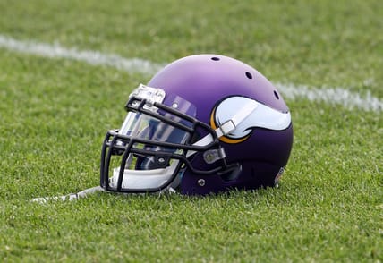 a Vikings helmet at training camp