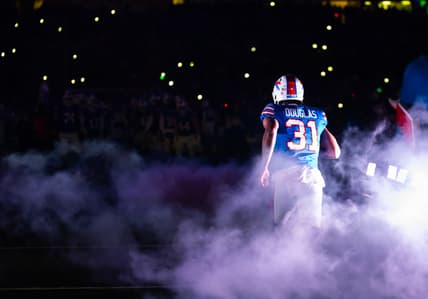 Rasul Douglas stands on the field during a Bills playoff game against the Chiefs.