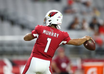 Kyler Murray on the field before a preseason game at State Farm Stadium in Glendale.