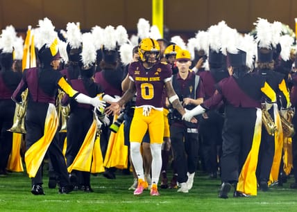 Jordyn Tyson lines up during the Territorial Cup game against Arizona in Tempe.