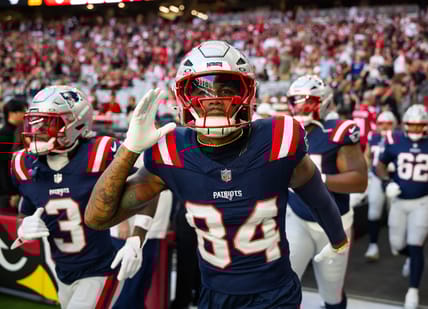Patriots wide receiver Kendrick Bourne prepares for a play against the Cardinals on Dec. 15, 2024, at State Farm Stadium.