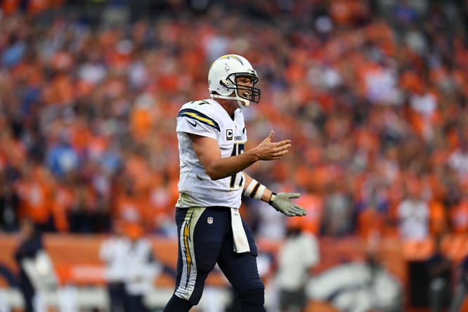 Philip Rivers reacts after an incompletion versus the Broncos. Rivens played against the Vikings several times in his career