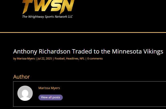 Screenshot of fake article claiming Anthony Richardson was traded to the Vikings.