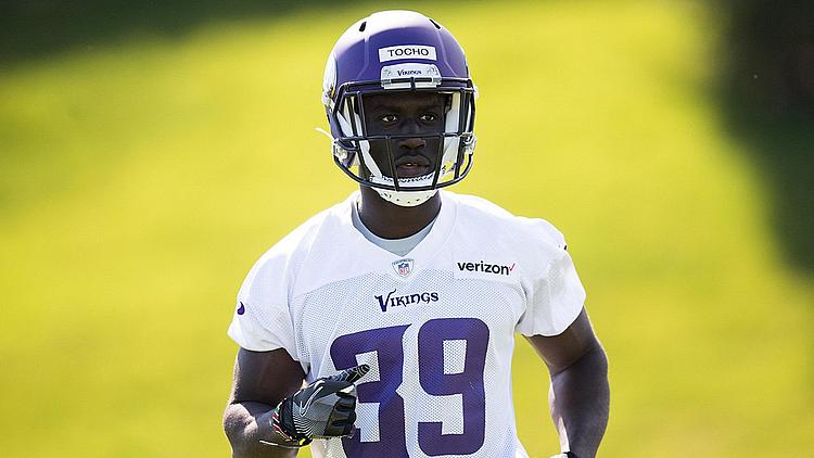 Minnesota Vikings player number 39 during practice in white jersey.